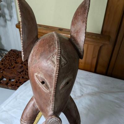 Antique African Tribal Elephant Mask Wood Hand Carved Wall Hanging, Ghana