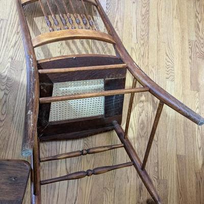 Set of 3 Antique Oak Wicker Seat Chairs