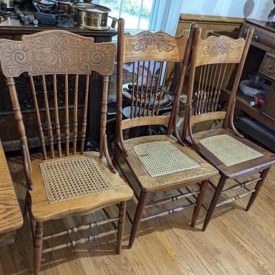Set of 3 Antique Oak Wicker Seat Chairs