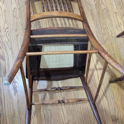Set of 3 Antique Oak Wicker Seat Chairs