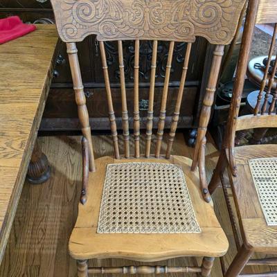 Set of 3 Antique Oak Wicker Seat Chairs