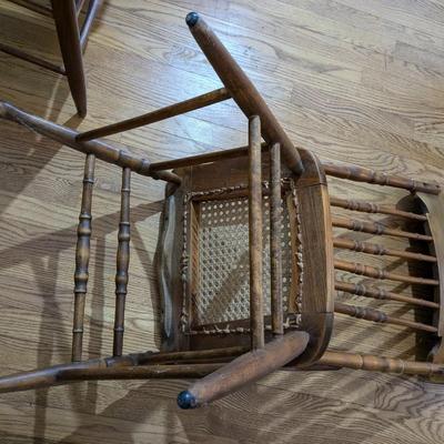 Set of 3 Antique Oak Wicker Seat Chairs