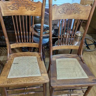Set of 3 Antique Oak Wicker Seat Chairs