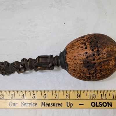 African Gourd Shaker with Carved Wood Handle