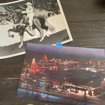 Country club plaza post card and autographed horse picture