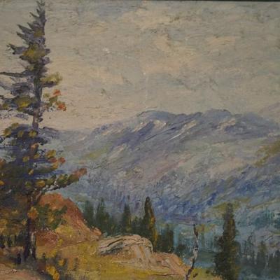 1934 OIL ON BOARD "GRAND LAKE COLORADO " SIGNED BY LG WRIGHT