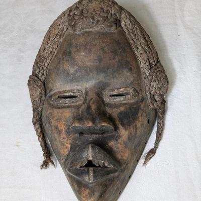 Vintage Africa Tribal Dan Mask Hand Carved Cowrie Wood Wall Art
