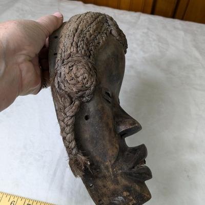 Vintage Africa Tribal Dan Mask Hand Carved Cowrie Wood Wall Art