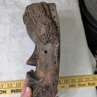 Vintage Africa Tribal Dan Mask Hand Carved Cowrie Wood Wall Art