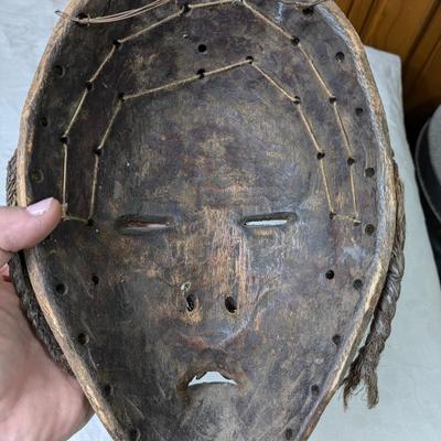 Vintage Africa Tribal Dan Mask Hand Carved Cowrie Wood Wall Art