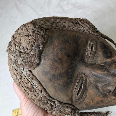Vintage Africa Tribal Dan Mask Hand Carved Cowrie Wood Wall Art