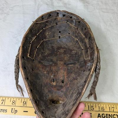 Vintage Africa Tribal Dan Mask Hand Carved Cowrie Wood Wall Art