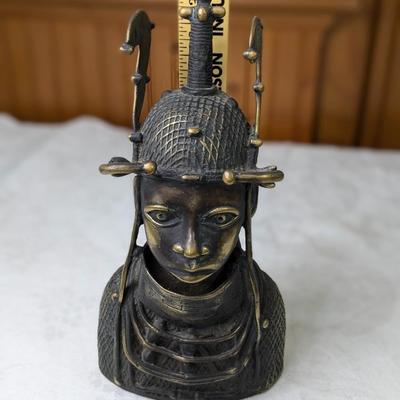 Vintage Benin Bronze Bust, Oba King Of Nigeria