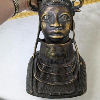 Vintage Benin Bronze Bust, Oba King Of Nigeria