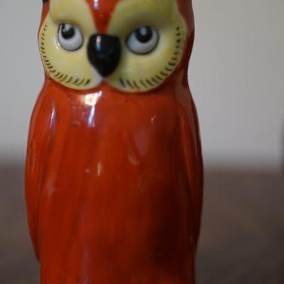VINTAGE HALLOWEEN GROUPING 3" CANDLEHOLDER, CANDY CONTAINER AND PORCELAIN OWL