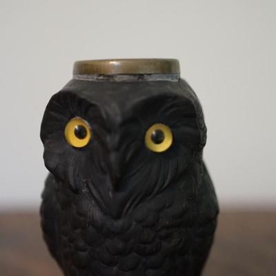VINTAGE HALLOWEEN GROUPING 3" CANDLEHOLDER, CANDY CONTAINER AND PORCELAIN OWL