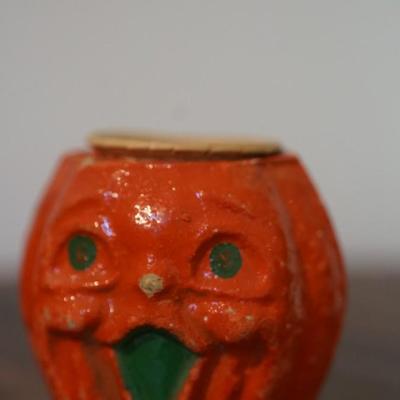 VINTAGE HALLOWEEN GROUPING 3" CANDLEHOLDER, CANDY CONTAINER AND PORCELAIN OWL