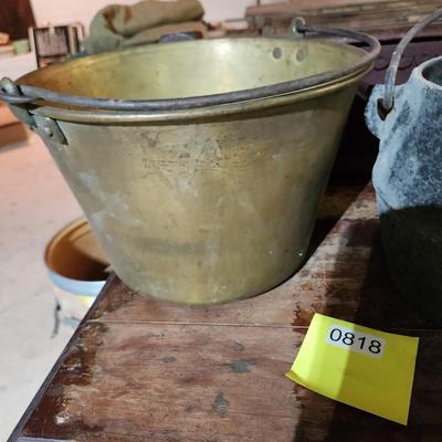 Lot of 3 Antique Waterbury Brass Pail , Dutch Oven , Can