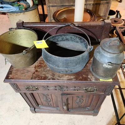 Lot of 3 Antique Waterbury Brass Pail , Dutch Oven , Can
