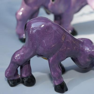 BRAYTON POTTERY OF LAGUNA CALIFORNIA 1950'S BULL, COW AND CALF PURPLE COWS