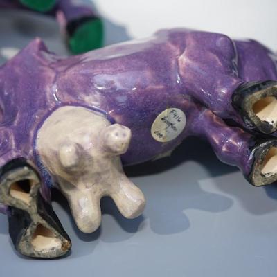 BRAYTON POTTERY OF LAGUNA CALIFORNIA 1950'S BULL, COW AND CALF PURPLE COWS