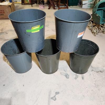 lot of 5 Industrial Age Office Metal Waste Cans U. S. Government United