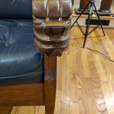 Antique Victorian Oak Figural Dog Head Gentleman's Parlor Arm Chair