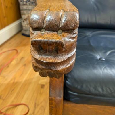 Antique Victorian Oak Figural Dog Head Gentleman's Parlor Arm Chair