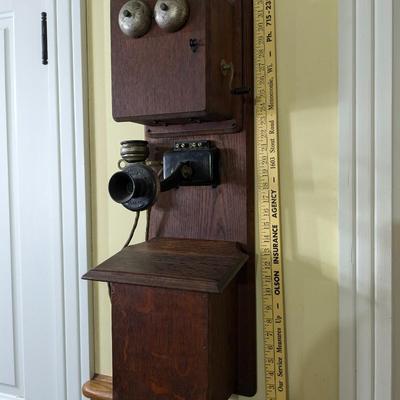 ANTIQUE STROMBERG-CARLSON OAK WOOD DOUBLE BOX WALL CRANK TELEPHONE
