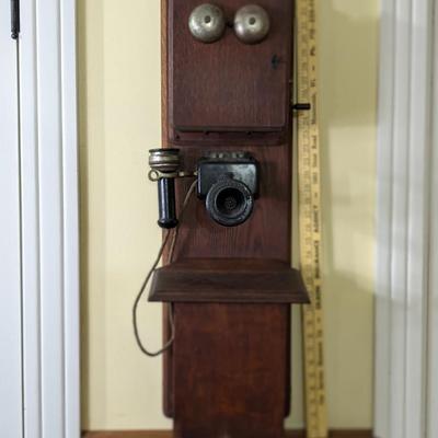 ANTIQUE STROMBERG-CARLSON OAK WOOD DOUBLE BOX WALL CRANK TELEPHONE