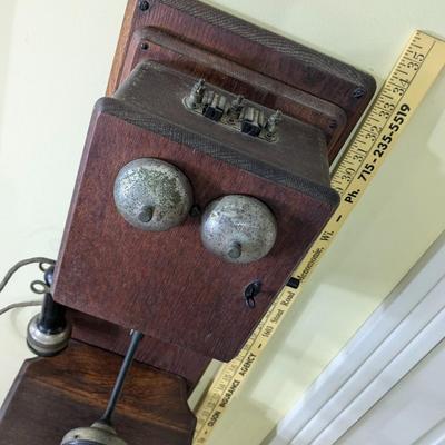 ANTIQUE STROMBERG-CARLSON OAK WOOD DOUBLE BOX WALL CRANK TELEPHONE