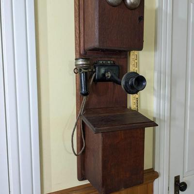 ANTIQUE STROMBERG-CARLSON OAK WOOD DOUBLE BOX WALL CRANK TELEPHONE