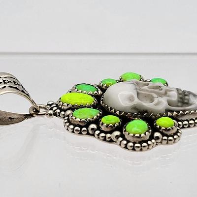 Nine-Stone Fire Opal Skull Pendant 925