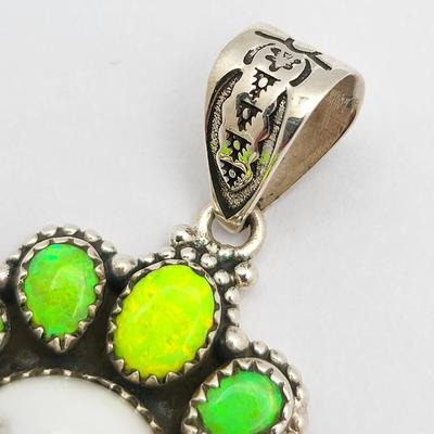 Nine-Stone Fire Opal Skull Pendant 925