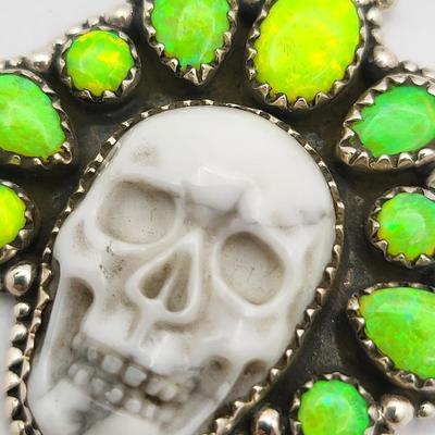 Nine-Stone Fire Opal Skull Pendant 925