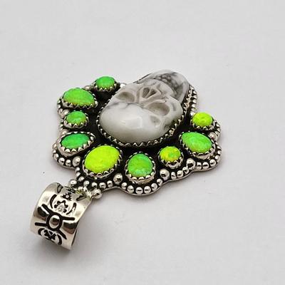 Nine-Stone Fire Opal Skull Pendant 925
