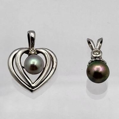 Two 14k Pearl & Diamond Pendants 3.1gr