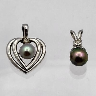 Two 14k Pearl & Diamond Pendants 3.1gr