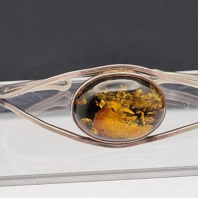 Sterling Silver Cuff Bracelets, One With Amber