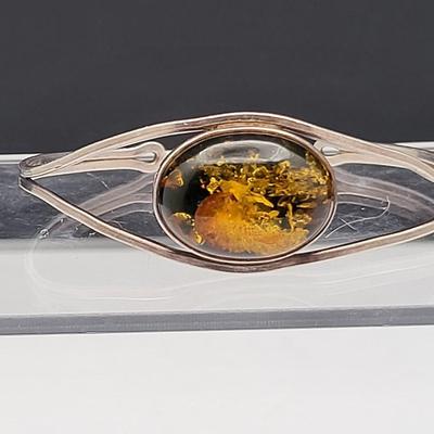 Sterling Silver Cuff Bracelets, One With Amber