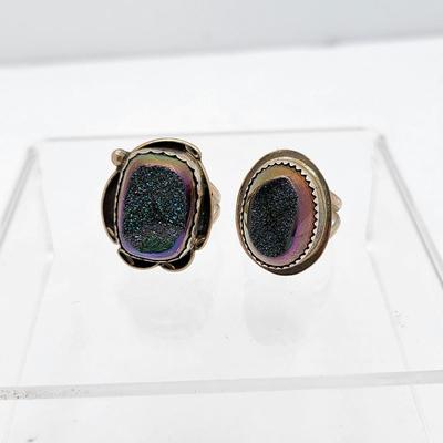 Two Signed BBT Druzy & Sterling Silver Rings