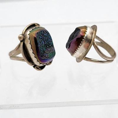 Two Signed BBT Druzy & Sterling Silver Rings