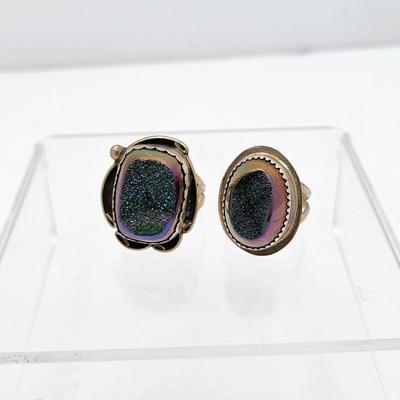 Two Signed BBT Druzy & Sterling Silver Rings