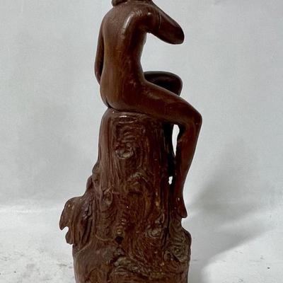 Small Wooden Statue Seated Nude Woman Figurine