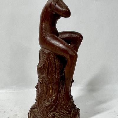Small Wooden Statue Seated Nude Woman Figurine
