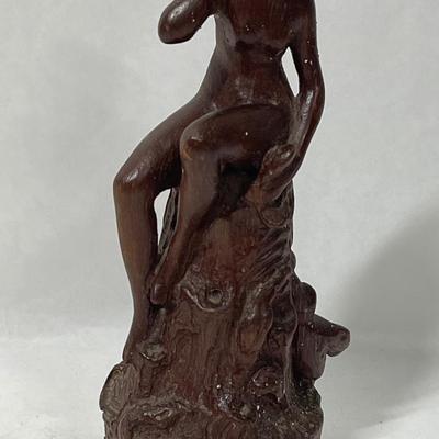 Small Wooden Statue Seated Nude Woman Figurine