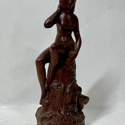 Small Wooden Statue Seated Nude Woman Figurine