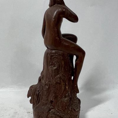 Small Wooden Statue Seated Nude Woman Figurine