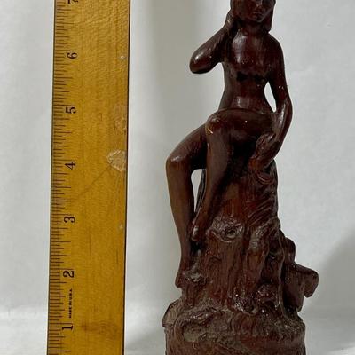 Small Wooden Statue Seated Nude Woman Figurine