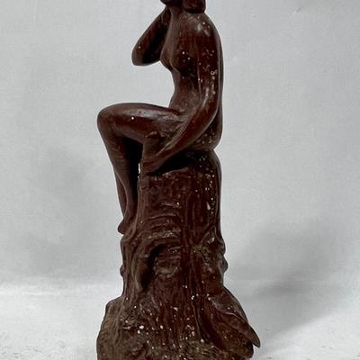 Small Wooden Statue Seated Nude Woman Figurine